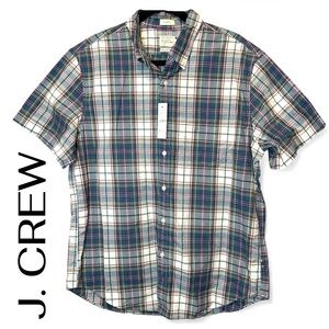 Men's Large - J. CREW - Short Sleeve Cotton Poplin Shirt in Plaid NEW